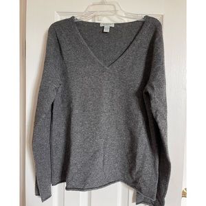 Slate grey cashmere, Rolled hem, v neck sweater